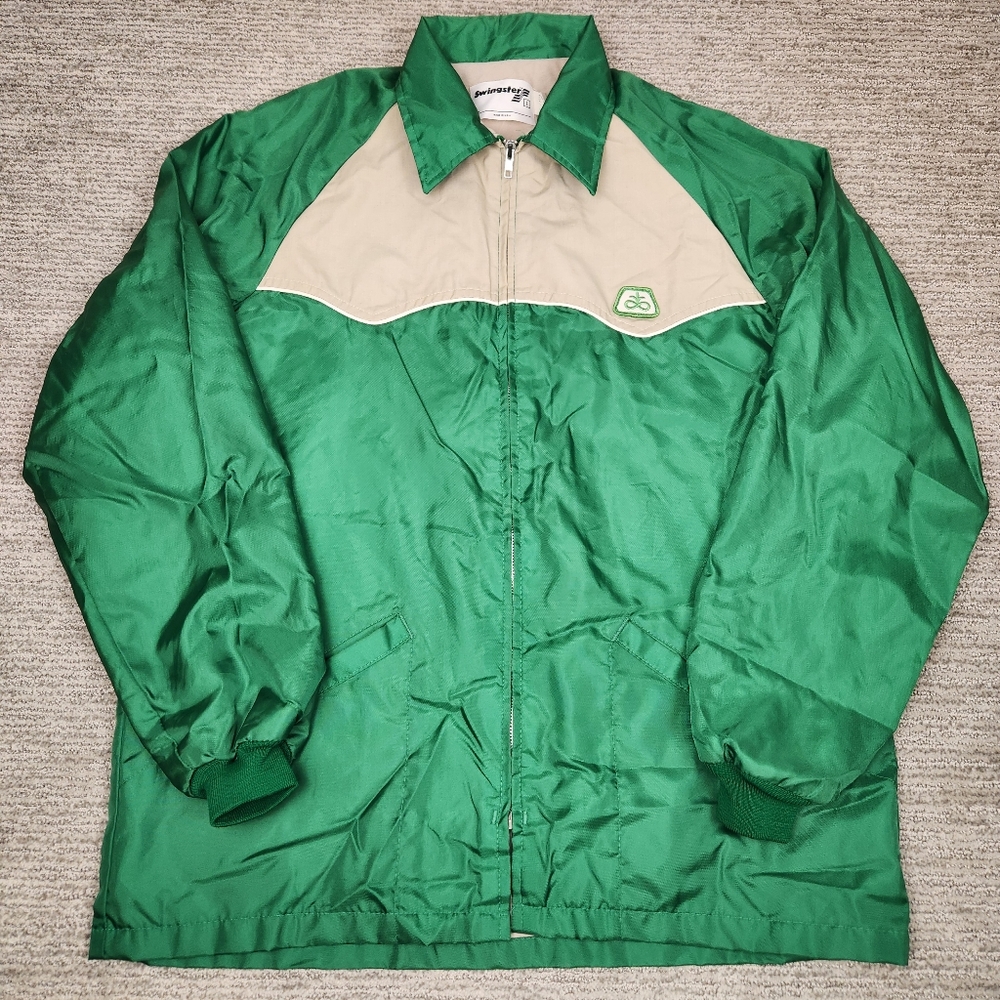 Vintage 70's Swingster Pioneer Seed Nylon Jacket Green Fleece lined Large Tall